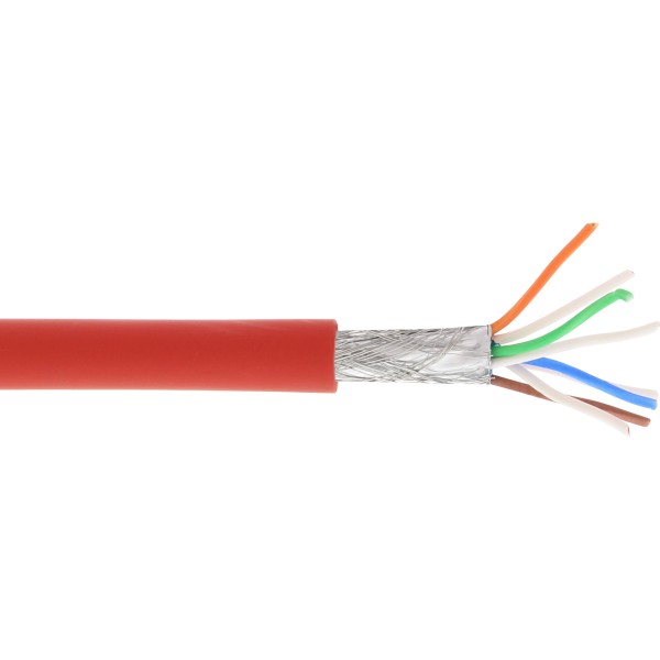 Patchkabel, S/FTP (PiMf), Cat.6A, 500MHz, halogenfrei, Kupfer, rot, 100m