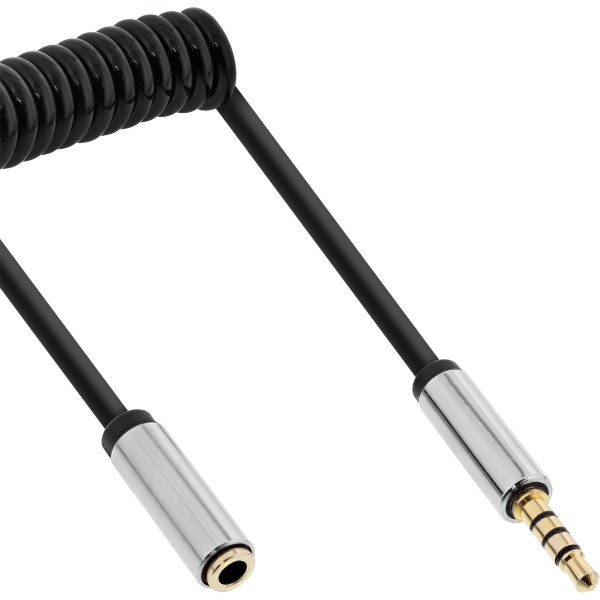 Slim Audio Spiralkabel Klinke 3,5mm ST/BU, 4-polig, Stereo, 1m