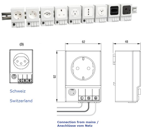 Schaltschrank-Steckdose SD 035 (Schweiz (3) mit Sicherung)