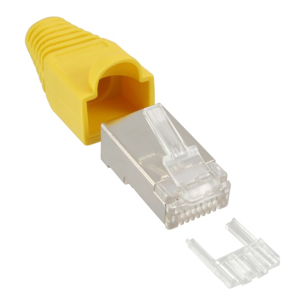 Crimpstecker RJ45 geschirmt, mit Knickschutz und Einfädelhilfe, 10er Pack, gelb