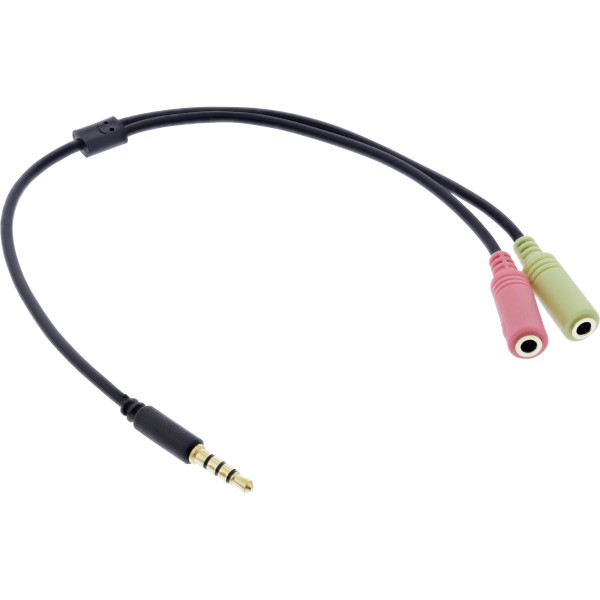 Audio Headset Adapterkabel, 3,5mm Klinke Stecker 4pol. an 2x 3,5mm Klinke Buchse, 0,25m