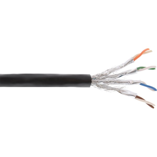 Außen-Verlegekabel Cat.7a, S/FTP (PiMF) 4x2x0,58 AWG23 Kupfer, 1200MHz, PE-Mantel schwarz, 500m
