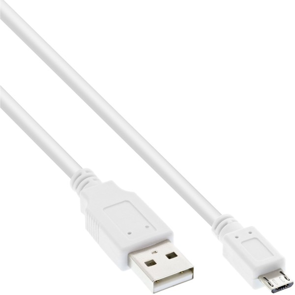 Micro-USB 2.0 Kabel, USB-A Stecker an Micro-B Stecker, weiß, 2m