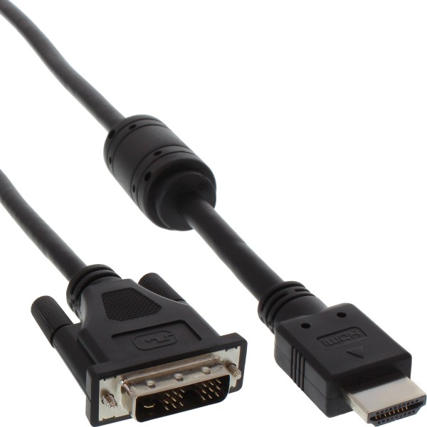 HDMI-DVI Adapterkabel, 19pol Stecker auf 18+1 Stecker, mit Ferrit, 1m