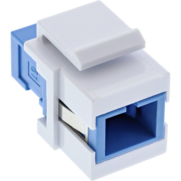 LWL Keystone Snap-in Kupplung weiß, Simplex SC/SC, singlemode, blau, Keramik-Hülse