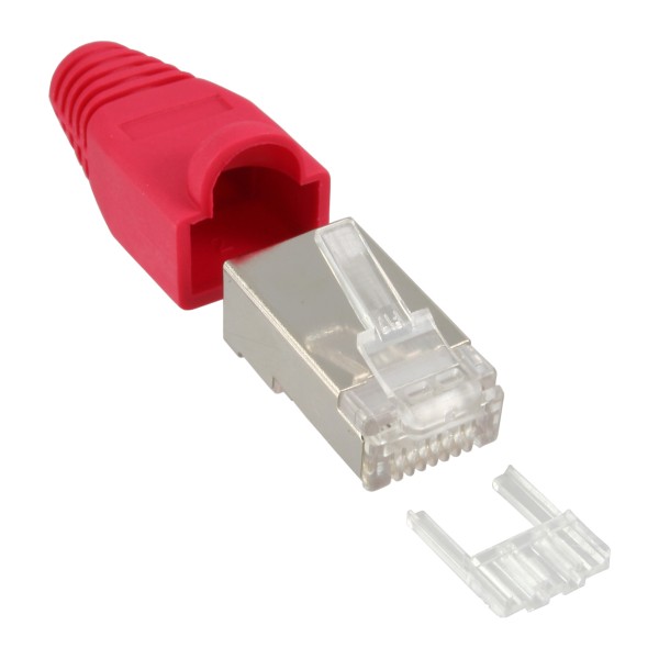 Crimpstecker RJ45 geschirmt, mit Knickschutz und Einfädelhilfe, 10er Pack, rot