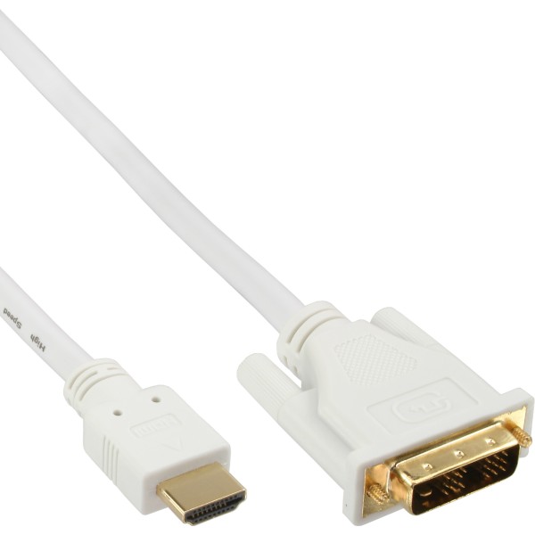 HDMI-DVI Kabel, weiß / gold, HDMI Stecker auf DVI 18+1 Stecker, 3m