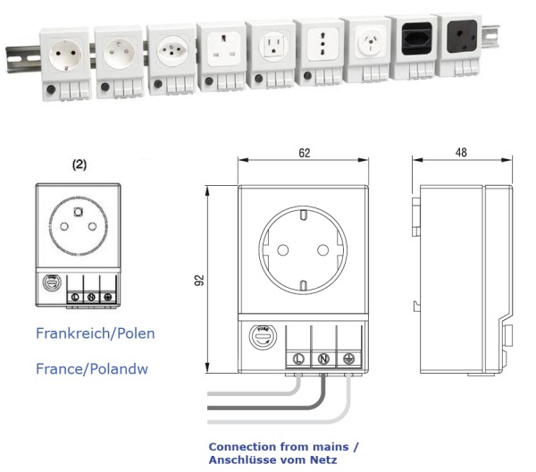 Schaltschrank-Steckdose SD 035 (Frankreich/Polen (2) ohne Sicherung