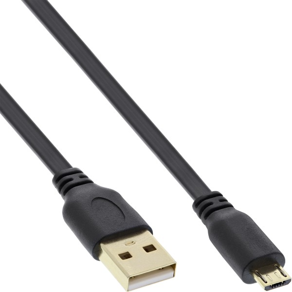 Micro-USB 2.0 Flachkabel, USB-A Stecker an Micro-B Stecker, 2m