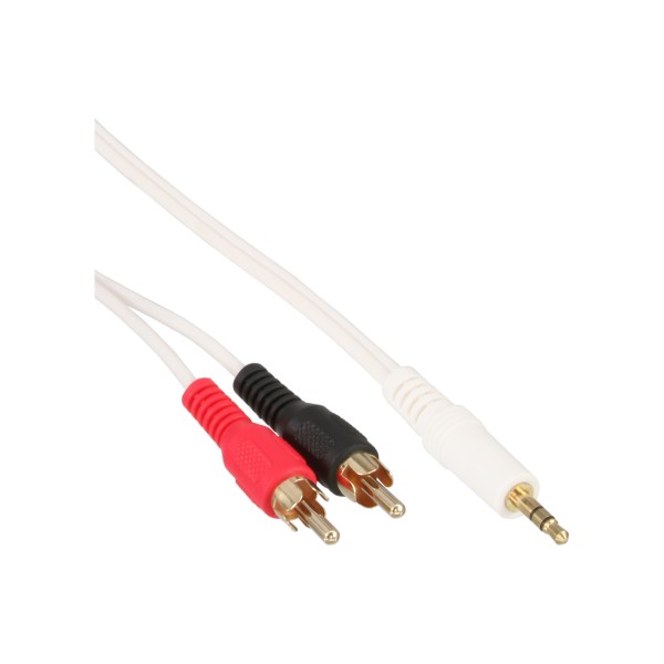 Cinch/Klinke Kabel, 2x Cinch Stecker an 3,5mm Klinke Stecker, weiß / gold, 3m