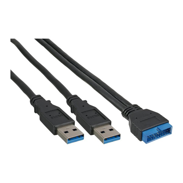 USB 3.0 Adapterkabel, 2x Stecker A auf Pfostenanschluss 19pol., 0,4m