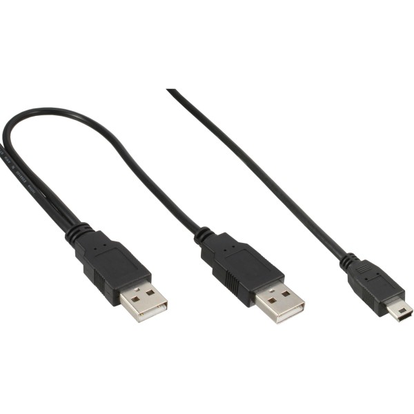 USB Mini-Y-Kabel, 2x Stecker A an Mini-B Stecker (5pol.), 1,5m
