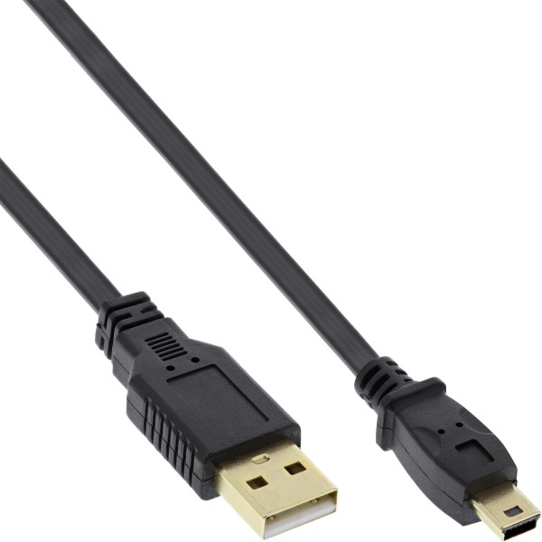 USB 2.0 Flachkabel, USB A Stecker an Mini-B Stecker (5pol.), schwarz, 1m