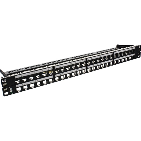 Patchfeld Cat.6A 48-fach, Keystone Snap-In Leerblech Patchpanel, 48,26cm (19"), 1HE, schwarz