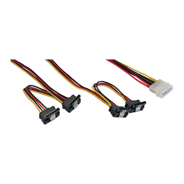 Strom Y-Kabel intern, 1x 13,34cm (5,25") an 4x 15pol SATA gewinkelt mit Lasche, 40+55cm