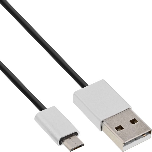 Micro-USB 2.0 Kabel, USB-A Stecker an Micro-B Stecker, schwarz/Alu, flexibel, 5m