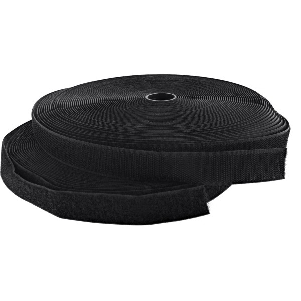 Kabelbinder, Klettverschlussband 2-teilig, 25mm, schwarz, 25m