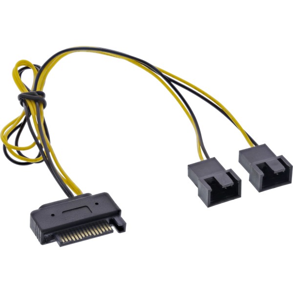 SATA Strom-Y-Kabel, SATA Buchse an 2x Lüfter (2pol) Stecker, 0,3m