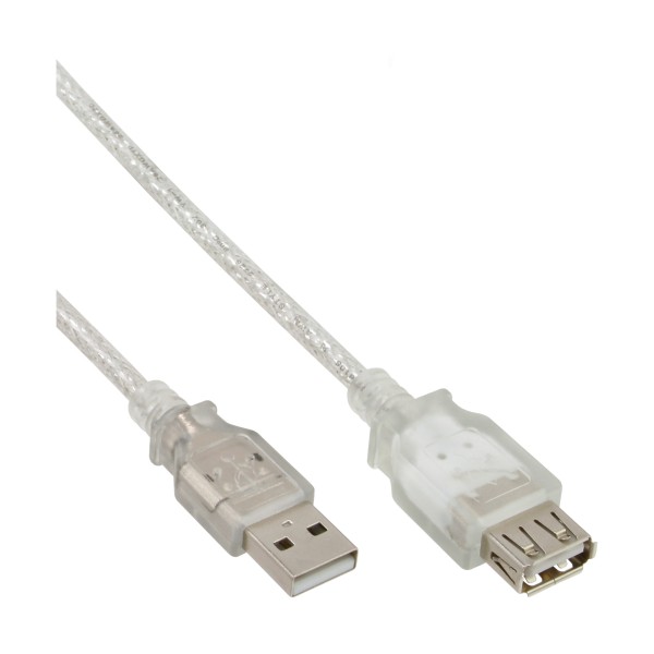 USB 2.0 Verlängerung, Stecker / Buchse, Typ A, transparent, 3m