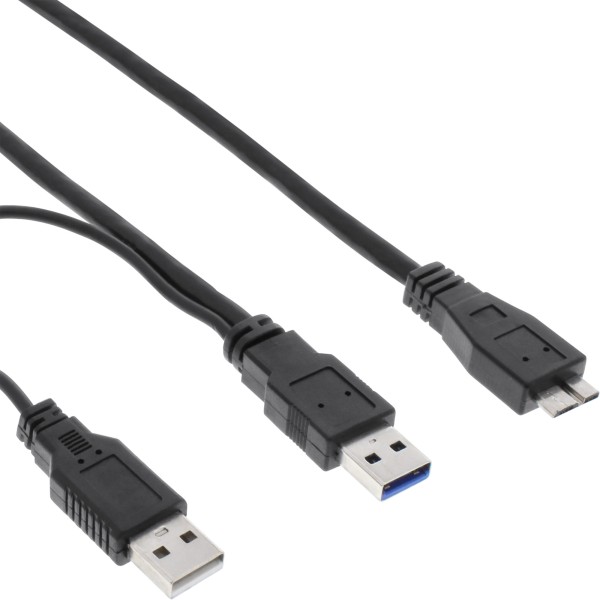 USB 3.0 Y-Kabel, 2x A an Micro B, schwarz, 1,5m