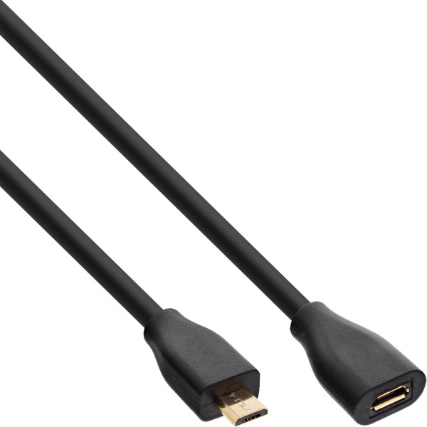 Micro-USB Verlängerung, USB 2.0 Micro-B Stecker auf Buchse, schwarz, vergoldete Kontakte, 2m