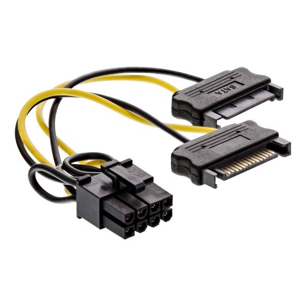 Stromadapter intern, 2x SATA zu 8pol für PCIe (PCI-Express) Grafikkarten, 0,15m