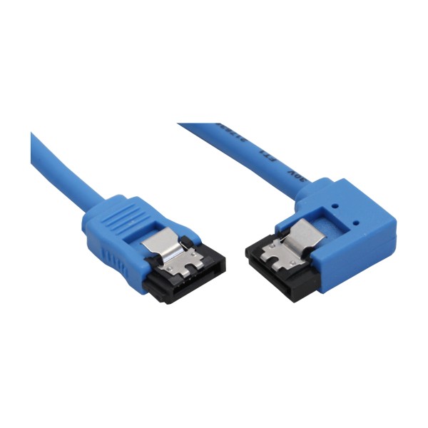 SATA 6Gb/s Anschlusskabel rund, abgewinkelt rechts, blau, mit Lasche, 0,5m