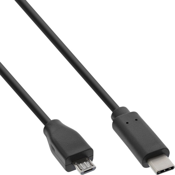 USB 2.0 Kabel, Typ C Stecker an Micro-B Stecker, schwarz, 1m