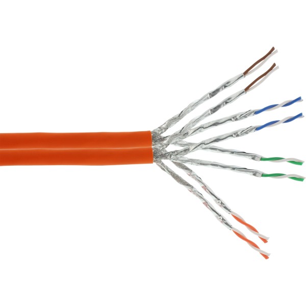 Duplex Verlegekabel Cat.7a, S/FTP (PiMF), 2x 4x2x0,58 AWG23, 1200MHz, halogenfrei, orange, 50m