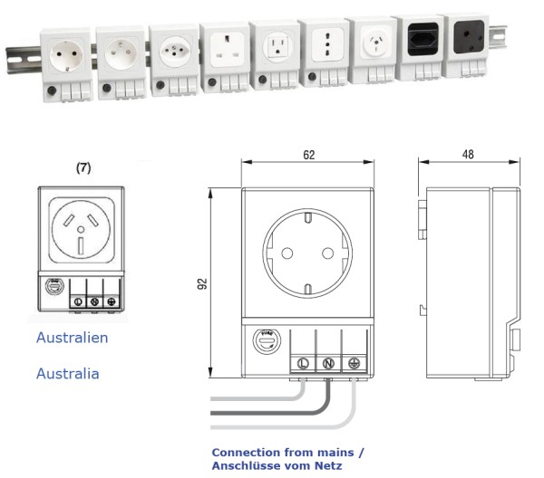 Schaltschrank-Steckdose Australien (ohne Sicherung) SD 035 AC 240 V