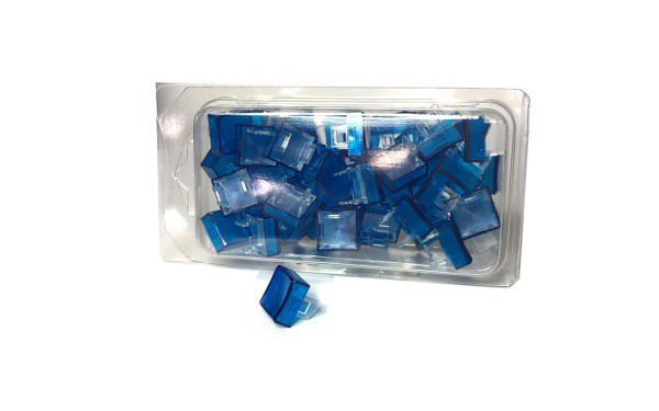 50 Kalotten Druckhauben blau transparent konkav 15x15 f. geraden Kragen 18x18