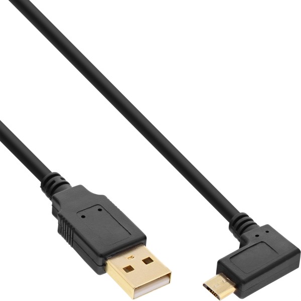 Micro-USB 2.0 Kabel, USB-A Stecker an Micro-B Stecker gewinkelt, vergoldete Kontakte, 2m
