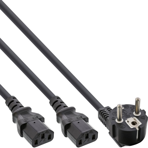Netz-Y-Kabel, 1x Schutzkontaktstecker zu 2x Kaltgerätestecker, 1,8m