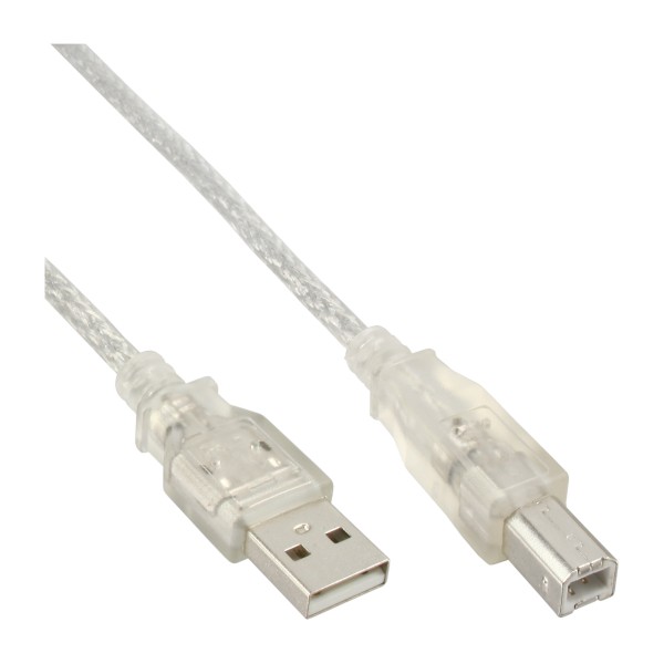 USB 2.0 Kabel, A an B, transparent, 0,5m