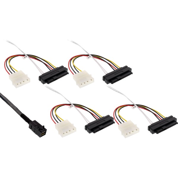Mini SAS HD Kabel, SFF-8643 zu 4x SFF-8482 (29-pol.) + Strom, 0,5m