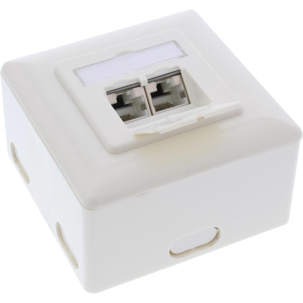 Cat.6A Anschlussdose, AP/UP 2x RJ45 Buchse, RAL9010, weiß, senkrecht