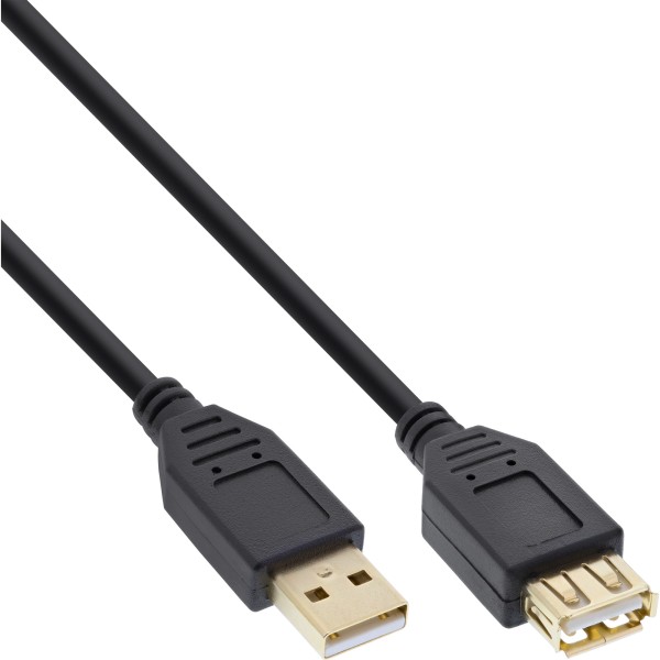 USB 2.0 Verlängerung, Stecker / Buchse, Typ A, schwarz, Kontakte gold, 10m