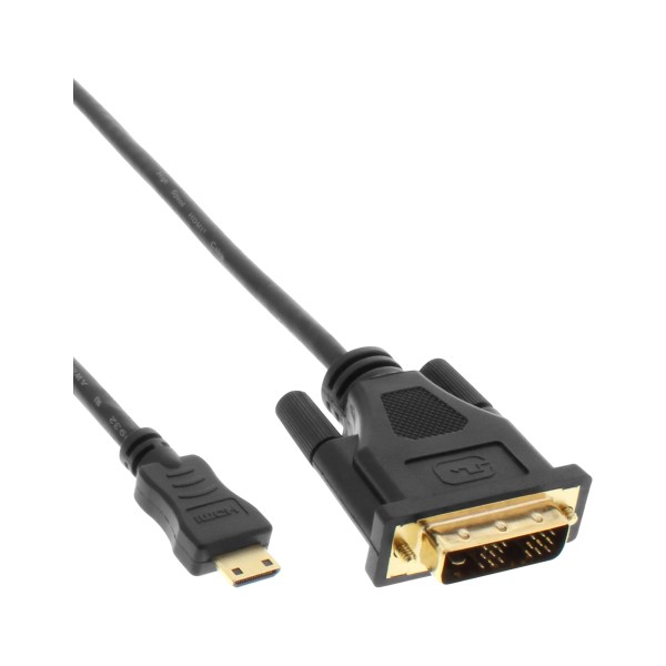 Mini-HDMI zu DVI Kabel, HDMI Stecker C zu DVI 18+1, verg. Kontakte, schwarz, 1m