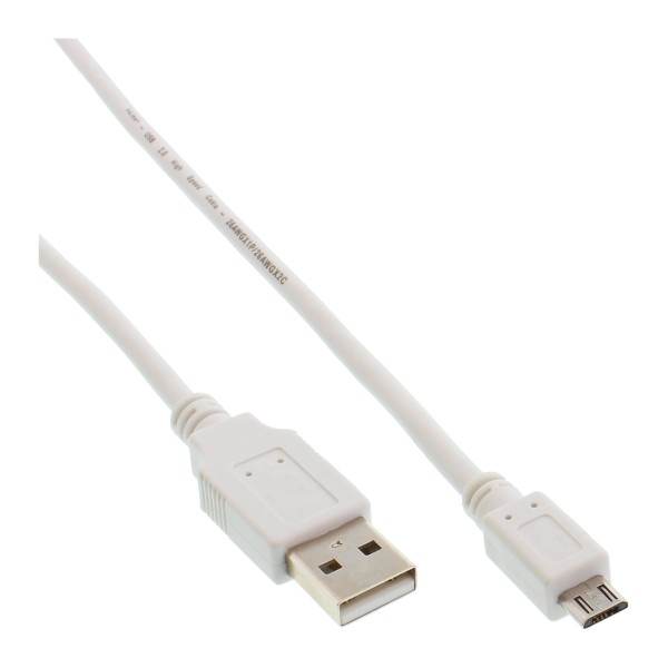 Micro-USB 2.0 Kabel, USB-A Stecker an Micro-B Stecker, weiß, 5m