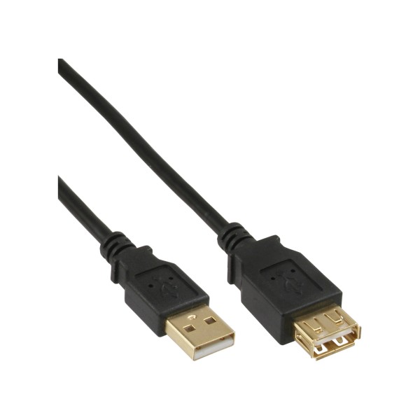 USB 2.0 Verlängerung, Stecker / Buchse, Typ A, schwarz, Kontakte gold, 2m