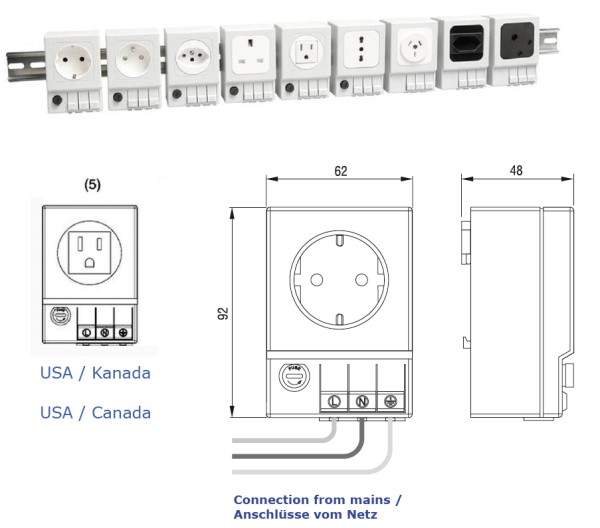 Schaltschrank-Steckdose SD 035 (USA/Kanada (5) mit Sicherung