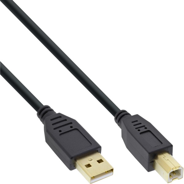 USB 2.0 Kabel, A an B, schwarz, Kontakte gold, 3m