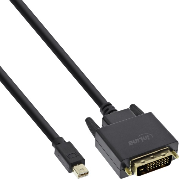 Mini DisplayPort zu DVI Kabel, Mini DisplayPort Stecker auf DVI-D 24+1 Stecker, schwarz/gold, 2m