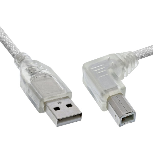 USB 2.0 Kabel, A an B rechts abgewinkelt, transparent, 2m
