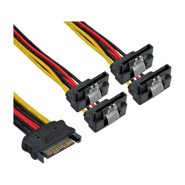 SATA Strom-Y-Kabel, SATA Buchse an 4x SATA Stecker gewinkelt, mit Sicherheitslaschen, 0,3m