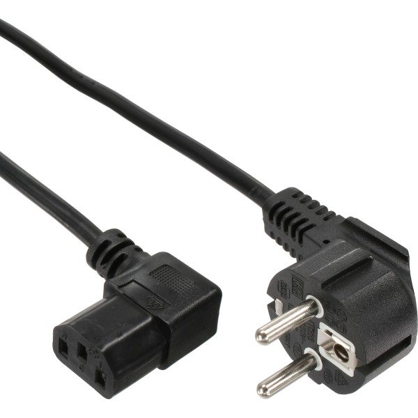 Netzkabel, Schutzkontakt gewinkelt auf Kaltgerätestecker C13 rechts abgewinkelt, 0,3m, schwarz