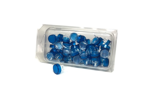 50 Kalotten Druckhauben blau transparent Ø15mm rund, f.ger.Kragen Ø18mm