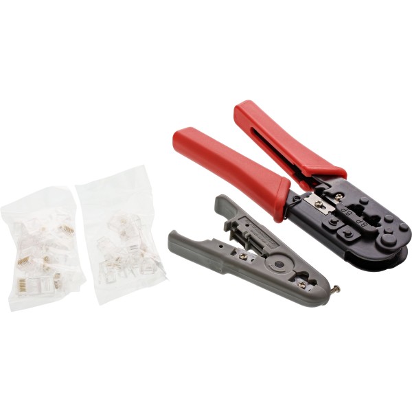 Crimpzangen-Set für RJ45 Stecker, inkl. Zange, Abisolierer und Westernstecker