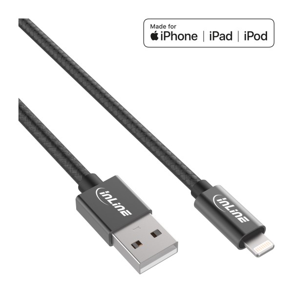 Lightning USB Kabel, für iPad, iPhone, iPod, schwarz/Alu, 1m