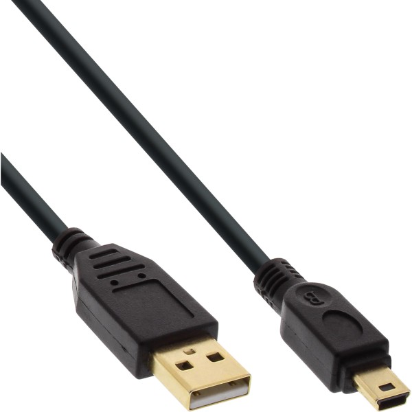 USB 2.0 Mini-Kabel, USB A Stecker an MiniB Stecker (5pol.), schwarz, vergoldete Kontakte, 3m